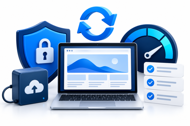 WordPress website maintenance with security, backup, and speed checks